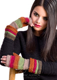 Striped Alpaca Long Fingerless Gloves